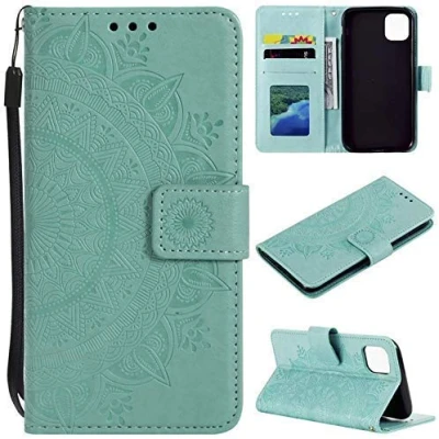 Abbildung von CoverKingz Handy Hülle kompatibel mit iPhone 11 Pro Max [6,5 Zoll] Handyhülle Kartenfach Bookcover Case Tasche klappbar Motiv Mandala Grün
