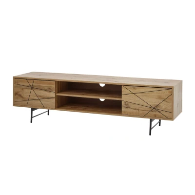 Abbildung von Wohnling Lowboard WL6.579 (Holz Eiche Dekor 160x45x40 cm mit zwei Türen), TV Kommode Hoch, Schrank Modern, Fernsehtisch