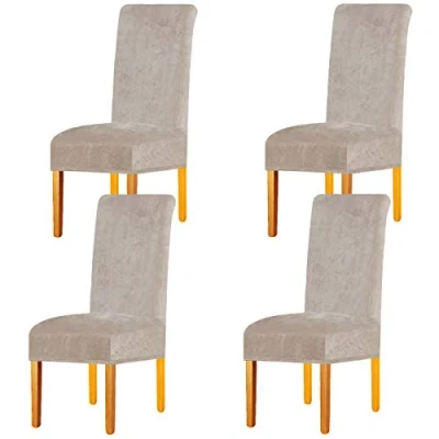 Abbildung von LANSHENG Stretchy XL Stuhlbezüge für Esszimmerstühle, Stretch Spandex mit Gummiband Stuhlbezug,Velvet Large Dining Chair Schonbezüge Restaurant Hotel Party Bankett (Kamel, 4 Pack(M))