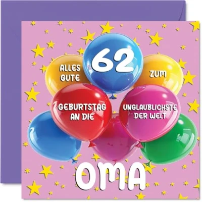 Abbildung von Stuff4 62. Geburtstagskarte Oma Unglaublichsten der Welt Geburtstagskarten für 62 Jahre von Enkelin Enkel, 145mm Geburtstag Glückwunschkarten