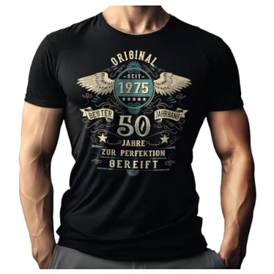 Abbildung von Herren T Shirt zum 50. Geburtstag: Original seit 1974 Bester Jahrgang zur Perfektion gereift im Vintage Retro Style