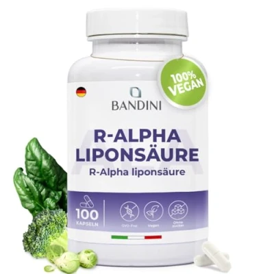 Abbildung von Bandini® ALA Alpha Liponsäure Hochdosiert Lipoic Acid zur Unterstützung von Kreislauf, Leber &amp; Nervensystem Antioxidans 100 Kapseln Vegan, Laborgeprüft, GVO frei