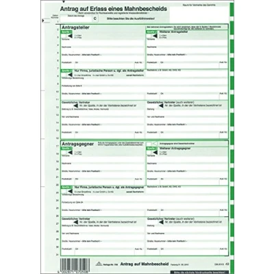 Abbildung von 100 x RNK Antrag auf Erlass eines Mahnbescheids A4 neutral für Laserdr