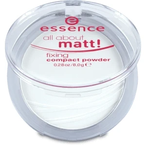 Abbildung von essence all about matt! fixing compact powder, Weiss, langanhaltend, mattierend, matt, für trockene Haut, vegan, ölfrei, ohne Parfüm, Alkohol, 1er Pack (8g)
