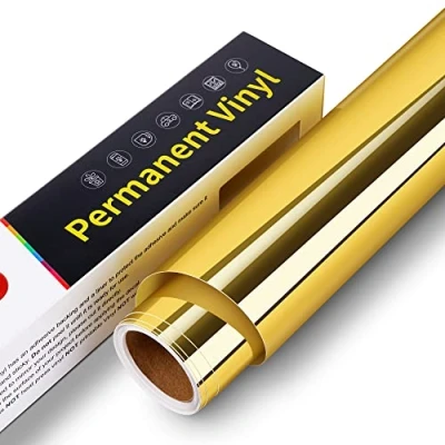 Abbildung von Selbstklebende Vinylfolie Plotter 30,5 cm x 305 Wasserfeste Plotterfolie Vinyl, Permanente Vinyl Rollen für Cricut, Silhouette Cameo, Aufklebern (Chrom Gold)