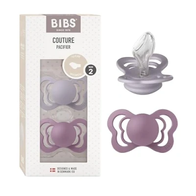 Abbildung von BIBS Couture Schnuller 2er Pack, BPA frei, Kiefergerechte Form. Silikon, Hergestellt in Dänemark. Str. 2, Fossil Grey/Mauve