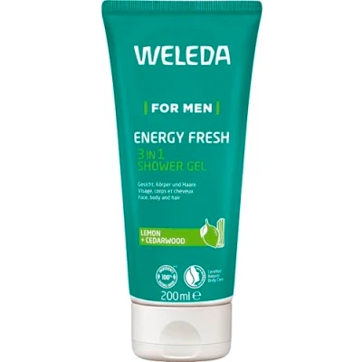 Abbildung von WELEDA Bio For Men 3in1 Duschgel &amp; Shampoo Energy Fresh Naturkosmetik Männer Duschseife Haarpflege mit Zitrone Zedernholz Duft. Shower Gel zur Reinigung von Gesicht, Körper Haar (1x 200ml)