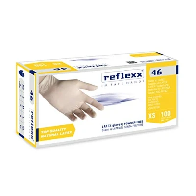 Abbildung von Reflexx R46, Handschuhe Latex puderfrei, Größe M, Bernsteinfarben, 100 Stück