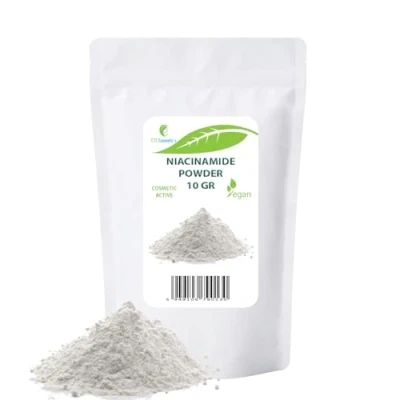 Abbildung von Niacinamid Pulver 10 g (Vitamin B3, Nicotinamid, Vitamin PP) geeignet für ein breites Spektrum kosmetischer Anwendungen in der Haut und Haarpflege