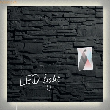 Abbildung von Sigel Magnettafel, GL404 Glas Magnetboard LED Beleuchtung 48x48 Schiefer Stone