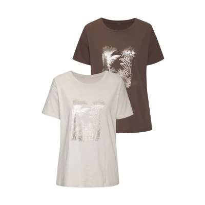 Abbildung von Vivance T Shirt &quot;mit goldfarben schimmerndem Folienprint&quot;, (2er Pack), aus weicher Baumwoll Qualität