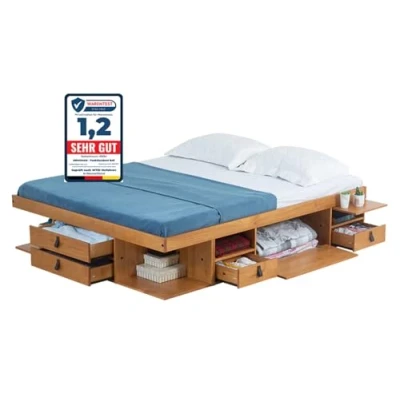 Abbildung von Bett mit Stauraum Bali 180x200 Oak Massivholz Bettkasten u. viel Stauraum, ideal f. kleine Schlafzimmer Aufbewahrung inkl. Lattenrost Praktisch, Robust und Stilvoll