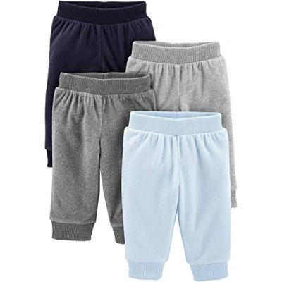 Abbildung von Simple Joys by Carter&#039;s Unisex Baby 4 Pack Fleece Infant and Toddler Pants, Dunkelgrau/Grau Meliert/Hellblau/Marineblau, 0 Monate (4er Pack)