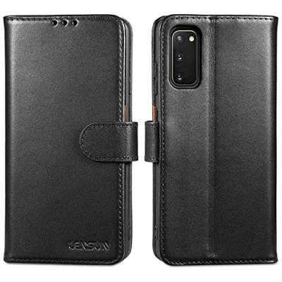 Abbildung von LENSUN Echtleder Hülle für Samsung Galaxy S20, Handyhülle [Echtes Leder] [Magnetverschluss] [RFID Schutz] Handytasche Lederhülle S20 5G Schwarz