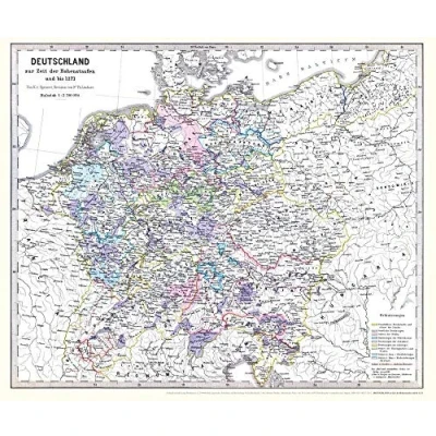 Abbildung von Historische Karte: DEUTSCHLAND zur Zeit der Hohenstaufen und bis 1273 (Plano): das römisch deutsche Reich Herrschaftsgebiet von Barbarossa (Friedrich I.)