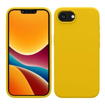 Abbildung von kwmobile Hülle kompatibel mit Apple iPhone SE 2025 / 4 4. Generation Silikon Handy Case Handyhülle weiche Oberfläche kabelloses Laden Strahlend Gelb