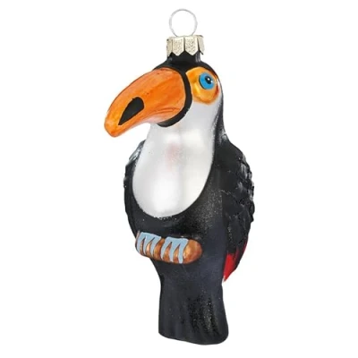Abbildung von Christbaumschmuck Glas 11cm Tukan Figur zum Aufhängen handbemalt Weihnachtsbaum Anhänger für Weihnachten Christbaumanhänger &amp; Weihnachtsbaumschmuck Dschungel Tiere Vögel Schwarz