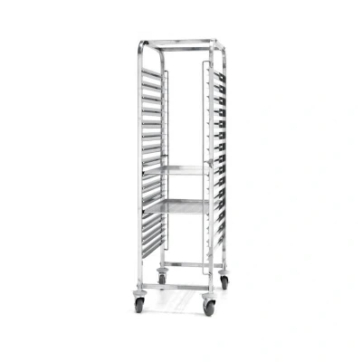 Abbildung von HENDI Tablettwagen Edelstahl 15x Einschübe 69 x 51,5 169,5 cm 4x Lenkrollen für Tabletts 60 40 cm, Gastro Abräumwagen