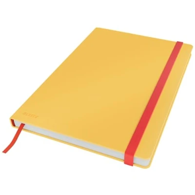 Abbildung von Leitz liniertes Hardcover Notizbuch in großem B5 Format, 80 Blatt, 160 Seiten, 100 g/m² Papier, Ideal für Büro, Schule, Studium, als Journal Buch, Gummizugverschluss, Warmes Gelb, Cosy Serie, 44830019
