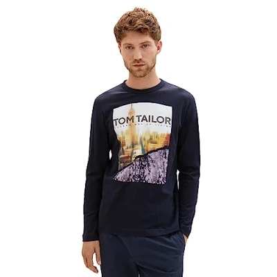 Abbildung von TOM Tailor MIT Print Langarmshirt, Herren, Größe: XL, Sky captain blue