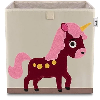 Abbildung von LIFENEY Aufbewahrungsbox mit Einhorn Motiv I Spielzeugbox Tiermotiv passend für Würfelregale Ordnungsbox das Kinderzimmer Aufbewahrungskorb Kinder