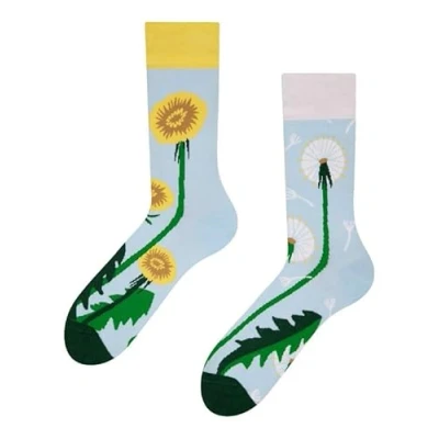 Abbildung von Dedoles Socken Unisex Damen Herren &amp; Kinder Baumwolle viele lustige Designs Fussball Fahrrad Pferde Geschenk links rechts verschieden, Farbe: Blau, Motiv: Löwenzahn Frühling, Gr. 35 38