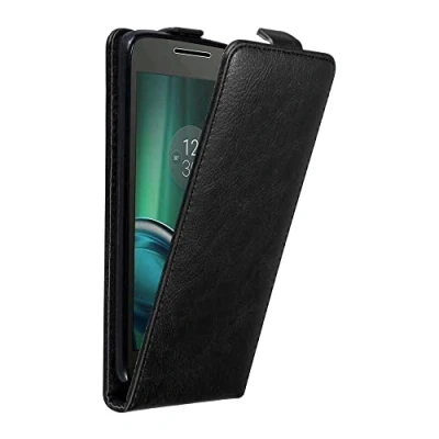 Abbildung von Cadorabo Hülle kompatibel mit Motorola Moto G4 / Plus Flip Design aus Premium Kunst Leder Klappbare Stoßfeste Magnetische Cover für Tasche in Schwarz