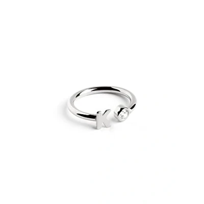 Abbildung von SINGULARU Personalisierter Ring Letter Diamond Silber Verstellbarer 925 Sterlingsilber mit Rhodiumbeschichtung Einheitsgröße Damenschmuck Buchstabe K