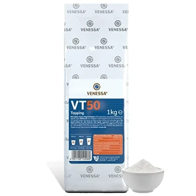 Abbildung von VENESSA VT50 Milchpulver Topping 2 x 1kg Probierpack für Kaffee Vollautomaten (50% Magermilchpulver) feinporiger, stabiler Schaum, hochwertiges Pulver zur Verfeinerung von &amp; Cappuccino
