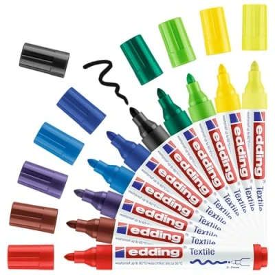 Abbildung von edding 4500 Textilmarker Rundspitze 2 3 mm Textilstifte waschmaschinenfest (60 C) zum Stoff bemalen Stoffmalstift (Sortiert Basic)