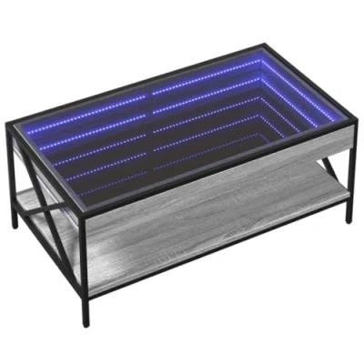 Abbildung von vidaXL Couchtisch mit Infinity LED, Beistelltisch Metallfüße, Kaffeetisch für Wohnzimmer, Sofatisch Teetisch, Grau Sonoma Holzwerkstoff