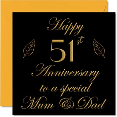 Abbildung von Stuff4 Glückwunschkarte zum 51. Jahrestag für Papa, Eltern besondere Mama &amp; Papa Happy 51 Hochzeitstag von Sohn und Tochter Familie, 145 mm x Grußkarten fünfzig Jubiläen