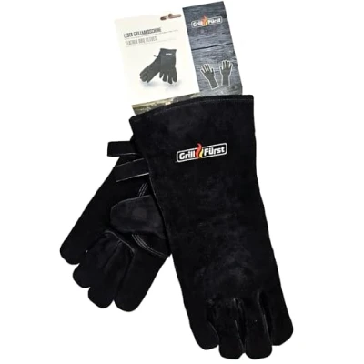 Abbildung von Grillfürst Grillhandschuh Hitzebeständiger Lederhandschuh aus 100% Rindspaltleder, robuster Handschuh für Grill, Ofen oder Feuerstelle, ca. 40 cm Langer Armschaft