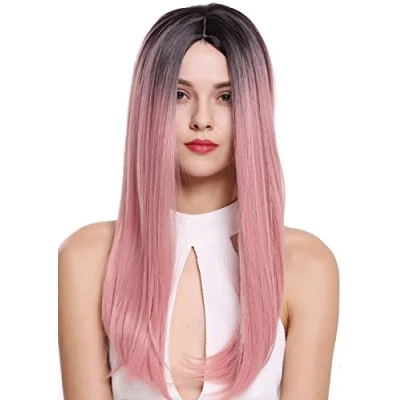 Abbildung von WIG ME UP ZM 1791 T2312R1B Damenperücke Perücke Mittelscheitel lang glatt Ombre Schwarz Rosa Pink