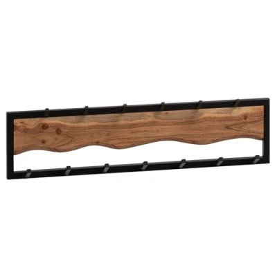 Abbildung von FINEBUY Wandgarderobe FB95800 (Akazie Massivholz / Metall, 80x20x8 cm Modern), Flurgarderobe Garderobe Wand, Hakenleiste