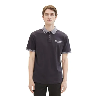 Abbildung von TOM Tailor MIT LOGO Print Poloshirt, Herren, Größe: Large, Tarmac grey