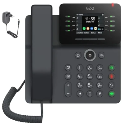 Abbildung von GEQUDIO IP Telefon GZ 2 mit Netzteil FritzBox, Telekom kompatibel Freisprechen &amp; Farbdisplay Anleitung für Sipgate, Digitalisierungsbox, easybell (ohne WLAN)