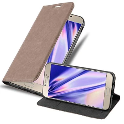 Abbildung von Cadorabo Hülle kompatibel mit Samsung Galaxy A8 2016 aus Premium Kunst Leder Flip Klappbare Stoßfeste Magnetische [Standfunktion] [Kartenfächern] Cover für Tasche in Braun