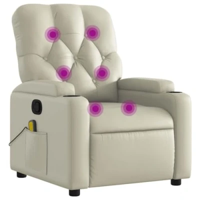 Abbildung von vidaXL Massagesessel, Sessel Verstellbare Rückenlehne Fußteil, Fernsehsessel Relaxsessel mit Liegefunktion, Liegesessel Polstersessel Ruhesessel, Creme Kunstleder