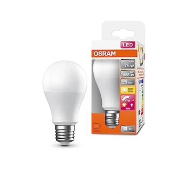 Abbildung von OSRAM SUPERSTAR+ CLASSIC A 75 FR LED Lampe, Sockel E27, Kolbenform, 10W, 1055lm, 2700K, warmweißes Licht, sehr geringer Energieverbrauch, lange Lebensdauer, Bewegungssensor, Abschaltautomatik