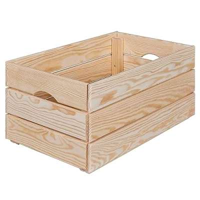 Abbildung von Inter Link Holzkiste Stapelkiste massivholz Aufbewahrungskiste, Für Obst, Gemüse, Wein, Garten, Bad, Spielzimmer Platzsparend, praktisch 51 x 31,5 23cm Valloni M