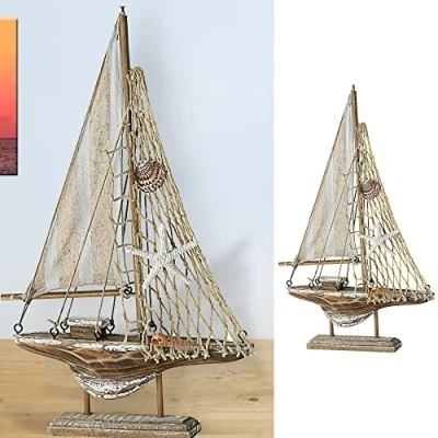 Abbildung von Cepewa Segelboot auf Sockel zum Aufstellen │Natur grau H32cm Maritime Dekoration │ Segelschiff Holzboot (1 x H32cm)