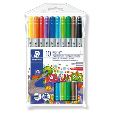 Abbildung von STAEDTLER 320 NWP10 Doppelfasermaler Noris Club (stabile, eindrucksichere Spitze, auswaschbar, Strichbreite 1 3 mm, Etui mit 10 farblich sortierten Doppelfasermalern) Mehrfarbig, 10Stück 1er Pack