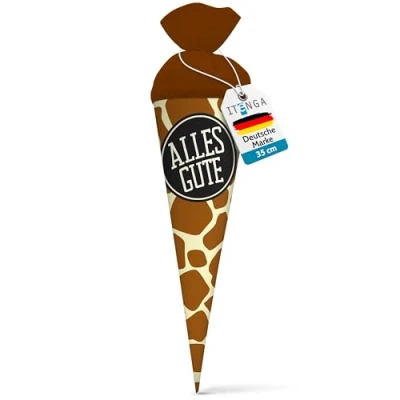 Abbildung von itenga Geschwisterschultüte 35cm Tiermuster Geschenkverpackung Schultüte Erwachsene (Giraffe mit Text Alles Gute)