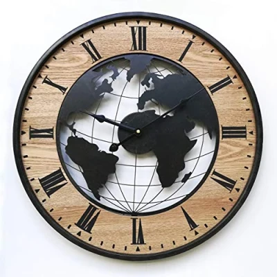 Abbildung von Rebecca Mobili Wanduhr, große runde Wohnzimmeruhr, Schwarz Braun, Retro Design, für Wohnzimmer Durchmesser 50 cm x B 4,5 Art. RE6378
