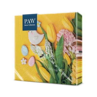 Abbildung von PAW Servietten 3 lagig (33 x 33 cm) 20 Stück Perfekt für Ostern, Partys, Frühling und Feiern Tischdeko Osterfeier Bunte Papierservietten Tulpen Sweet Spring
