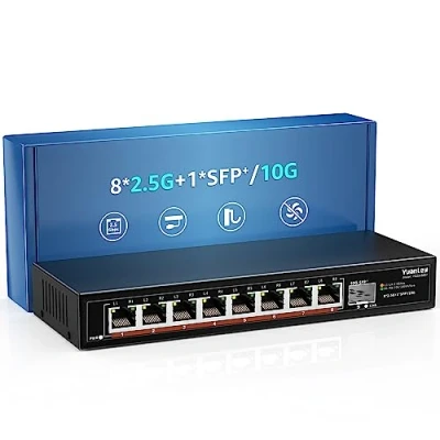 Abbildung von 8 Port 2.5G Unmanaged Desktop Ethernet Switch mit 10G SFP, x Port, 60Gbps Switching Kapazität, Kompatibel 100/1000/2500Mbps, Metall Lüfterlos YuanLey 2.5Gbe Netzwerk Wandmontage