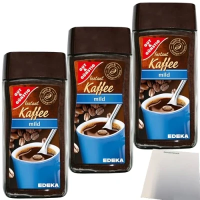 Abbildung von Gut&amp;Günstig Gold löslicher Instant Kaffee mild 3er Pack (3x200g Packung) + usy Block