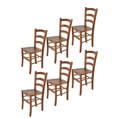 Abbildung von t m c s Tommychairs 6er Set Stühle Venice für Küche und Esszimmer, robuste Struktur aus lackiertem Buchenholz im Farbton helles Nussbraun Sitzfläche Holz