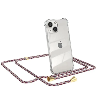 Abbildung von EAZY CASE Handykette kompatibel mit iPhone 13 Mini Handyhülle Umhängeband, Handykordel Schutzhülle, Silikonhülle, Hülle Band, Stylische Kette für Smartphone, Bordeaux Camouflage